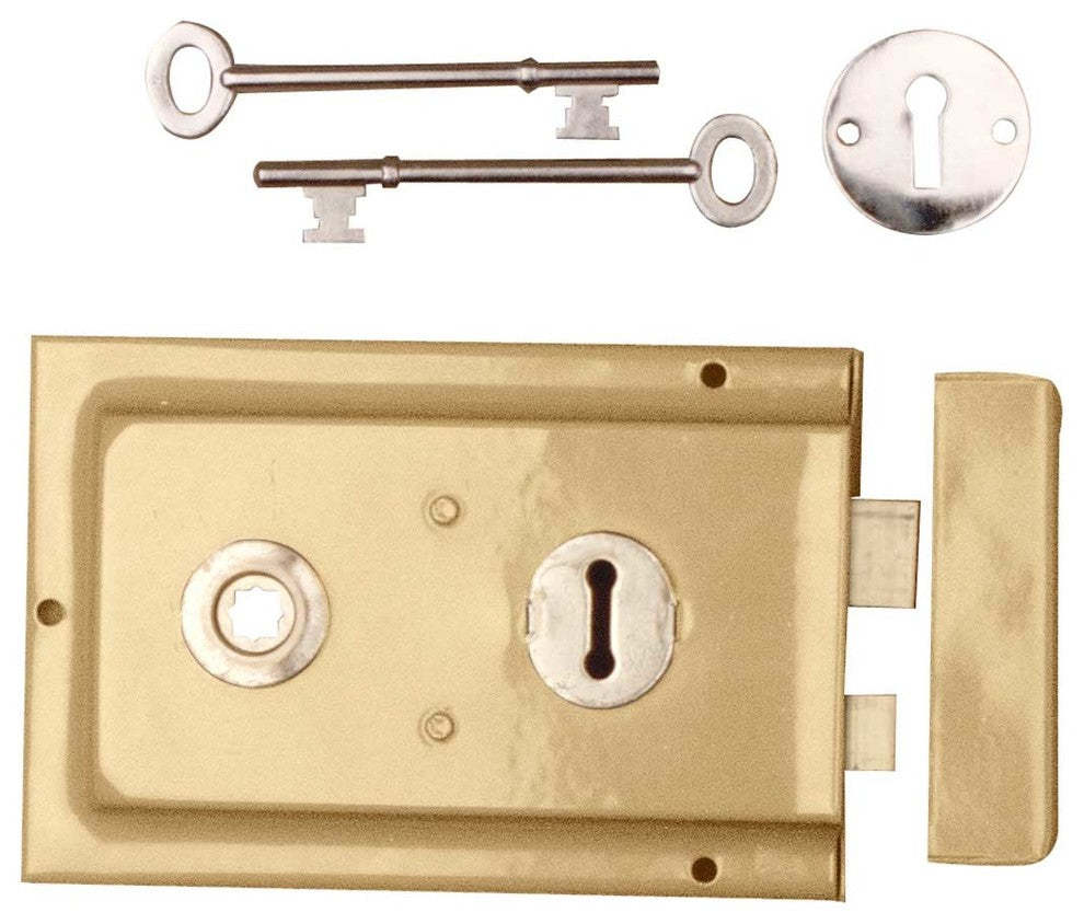 Rim Lock Brass Plated Only 6 1/8"Lx4"H, Brass