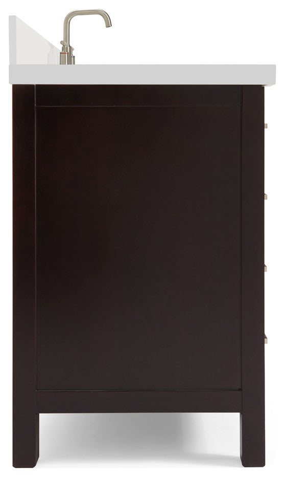 ARIEL Cambridge 55" Rectangle Sink Bathroom Vanity Quartz Top, No Mirror