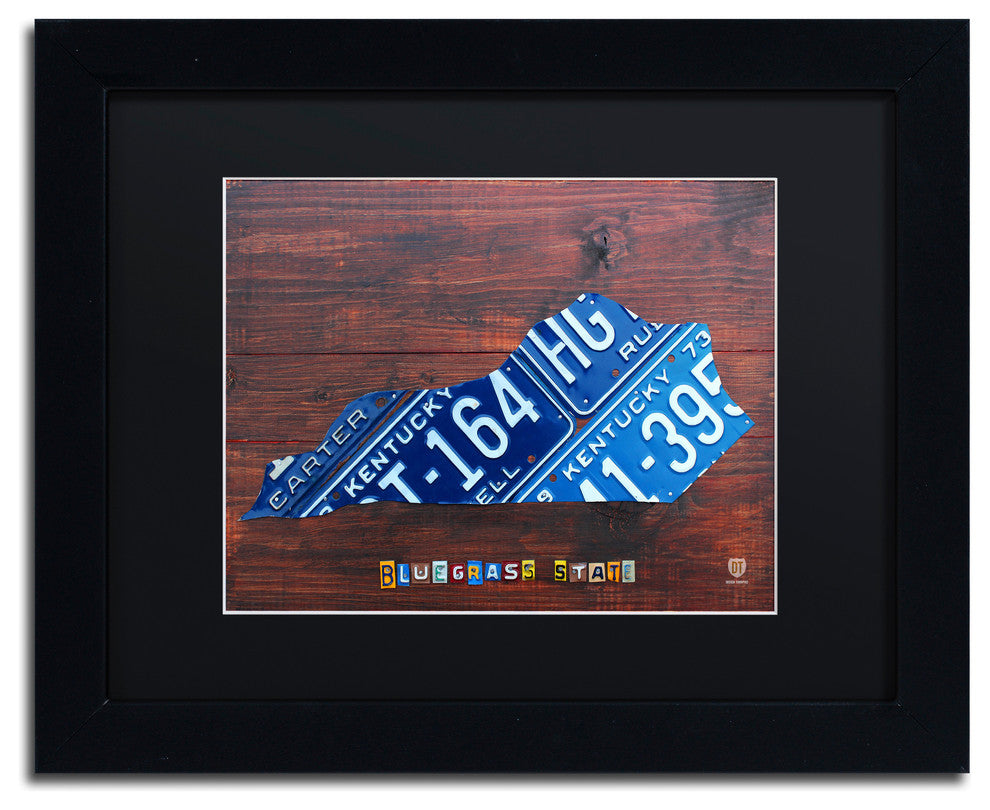 "Kentucky License Plate Map" Matted Framed Canvas Art by Design Turnpike