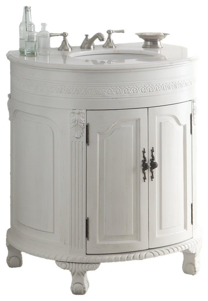 32" Antique-Style White Versailles Bathroom Sink Vanity Cabinet, Cf-2869W-Aw