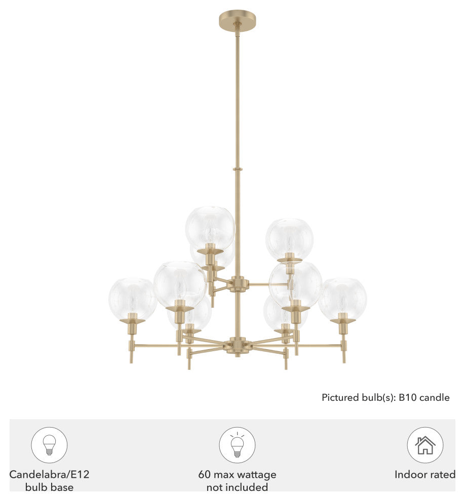 Xidane Alturas Gold, Clear Glass 9-Light 2 Tier Chandelier