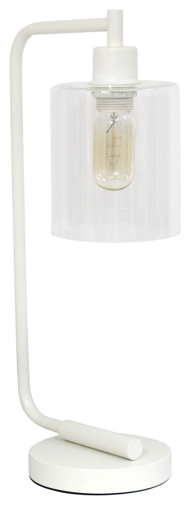Bronson Antique Style Industrial Iron Lantern Desk Lamp With Glass Shade, White