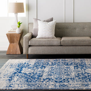 Harput Traditional Dark Blue, Light Gray Area Rug, 2'7"x7'3"