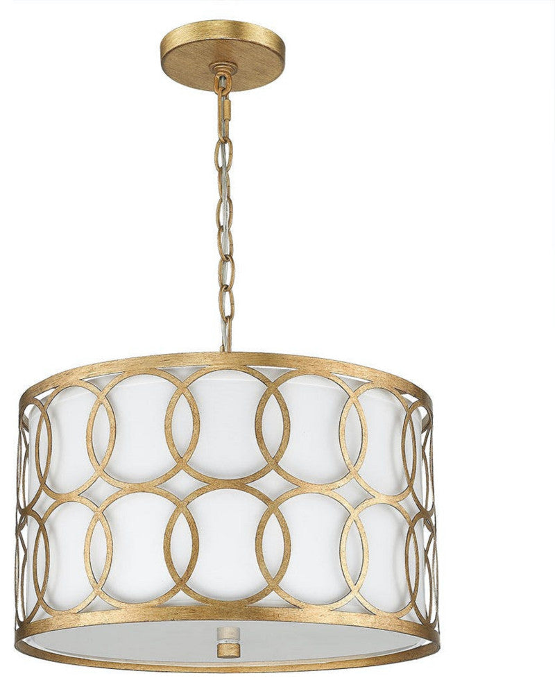 3 Light Drum Geometric Pendant in Gilded Gold