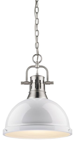 Golden Lighting Duncan 1 Light Pendant With Chain, Shade: White, Pewter