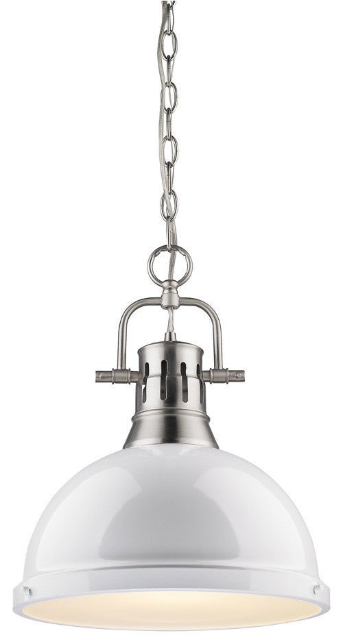 Golden Lighting Duncan 1 Light Pendant With Chain, Shade: White, Pewter