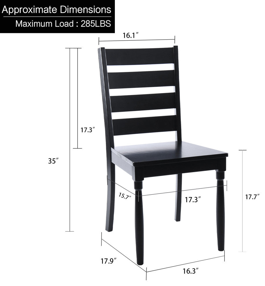 Ladder Back Wooden Chairs Set of 2, Black-Wood Seat