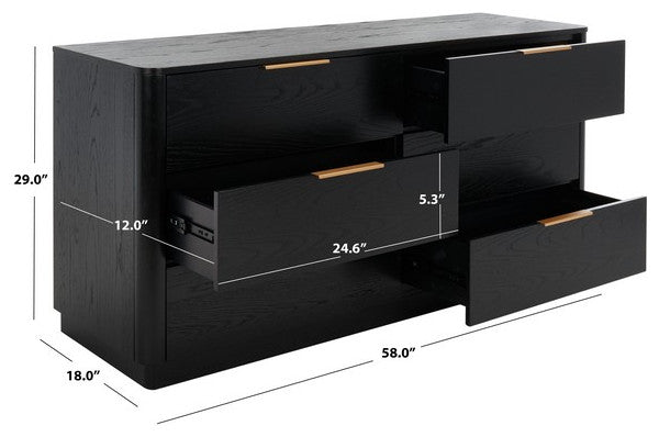 Safavieh Couture Gabrietta 6 Drawer Wood Dresser Black / Gold
