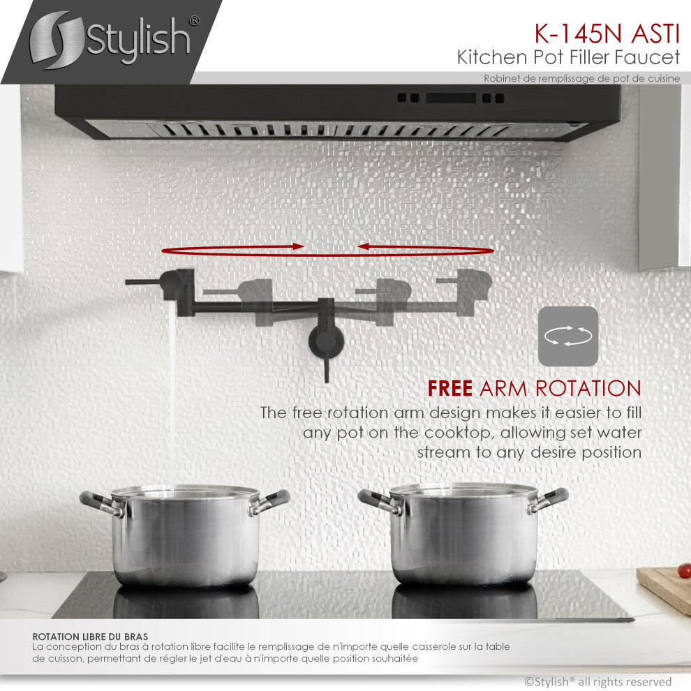 STYLISH Stainless Steel Wall Mount Pot Filler Folding Stretchable