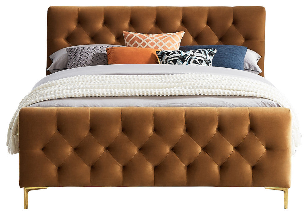 Beverly Mid-Century Modern Tufted Velvet Platform Bed, Queen
