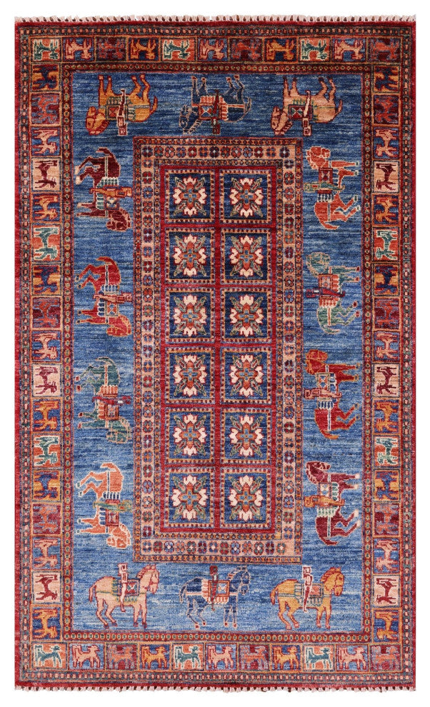 Hand-Knotted Antiqued Pazyryk Historical Design Rug 3' 3" X 5' 4" Q10941