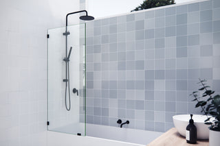 58.25"x28" Frameless Shower Bath Fixed Panel, Matte Black
