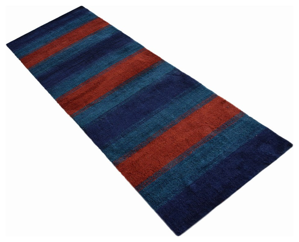 HAND KNOTTED LOOM SILK AREA RUGS-2'8''x12',Runner,Blue Light Blue,Contemporary