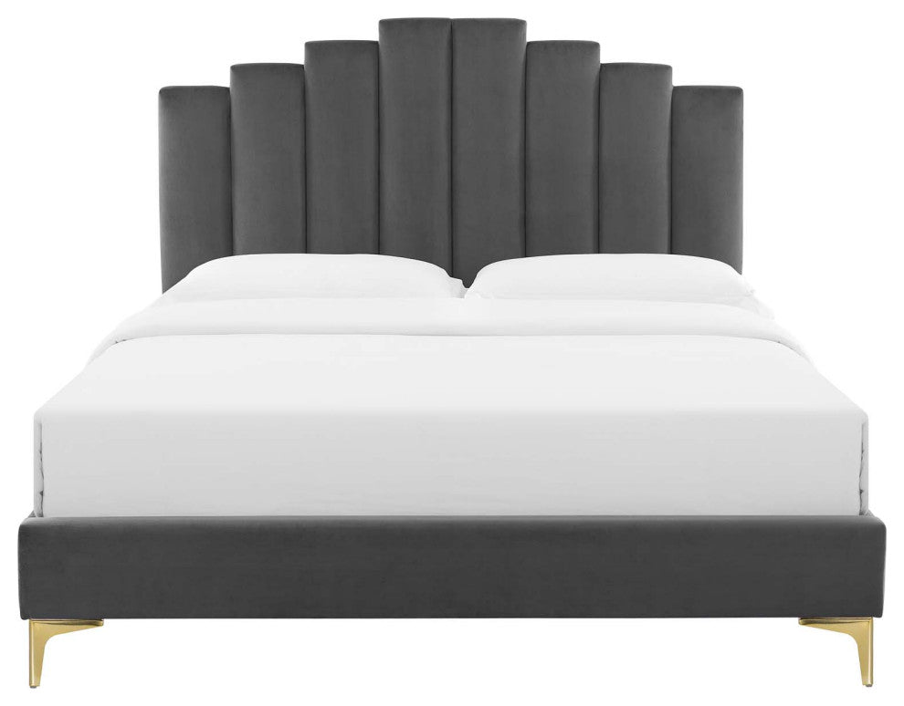 Elise Queen Performance Velvet Platform Bed MOD-6693-CHA