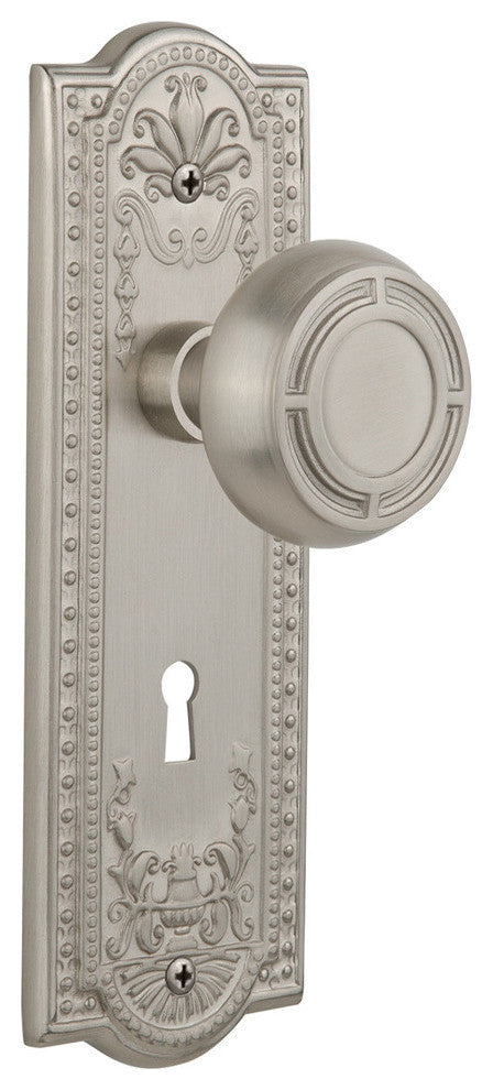 Single Meadows Plate With Round Clear Mission Knob, Satin Nickel