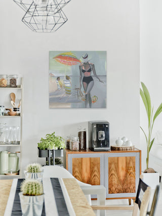 "Black Bikini Stroll" Painting Print on Wrapped Canvas, 48"x48"