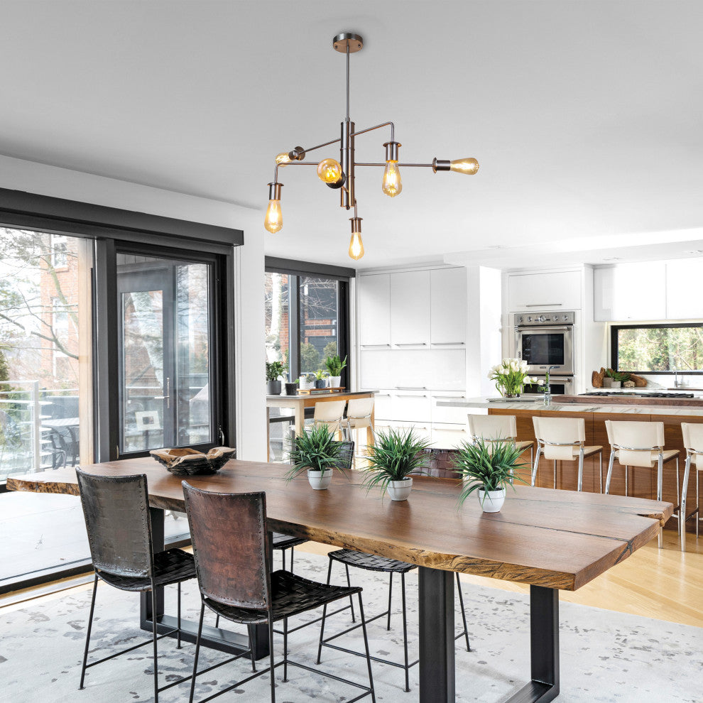 Transitional-Style Brushed Nickel 6 Light Large Pendant 23" Wide