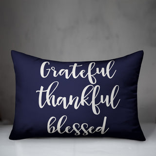Grateful Thankful Blessed Lumbar Pillow, Navy, 14"x20"