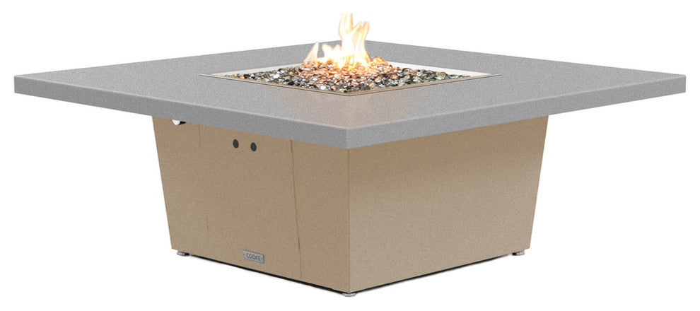 Square Fire Pit Table, 56x56, Natural Gas, Hilltop Grey Top, Beige
