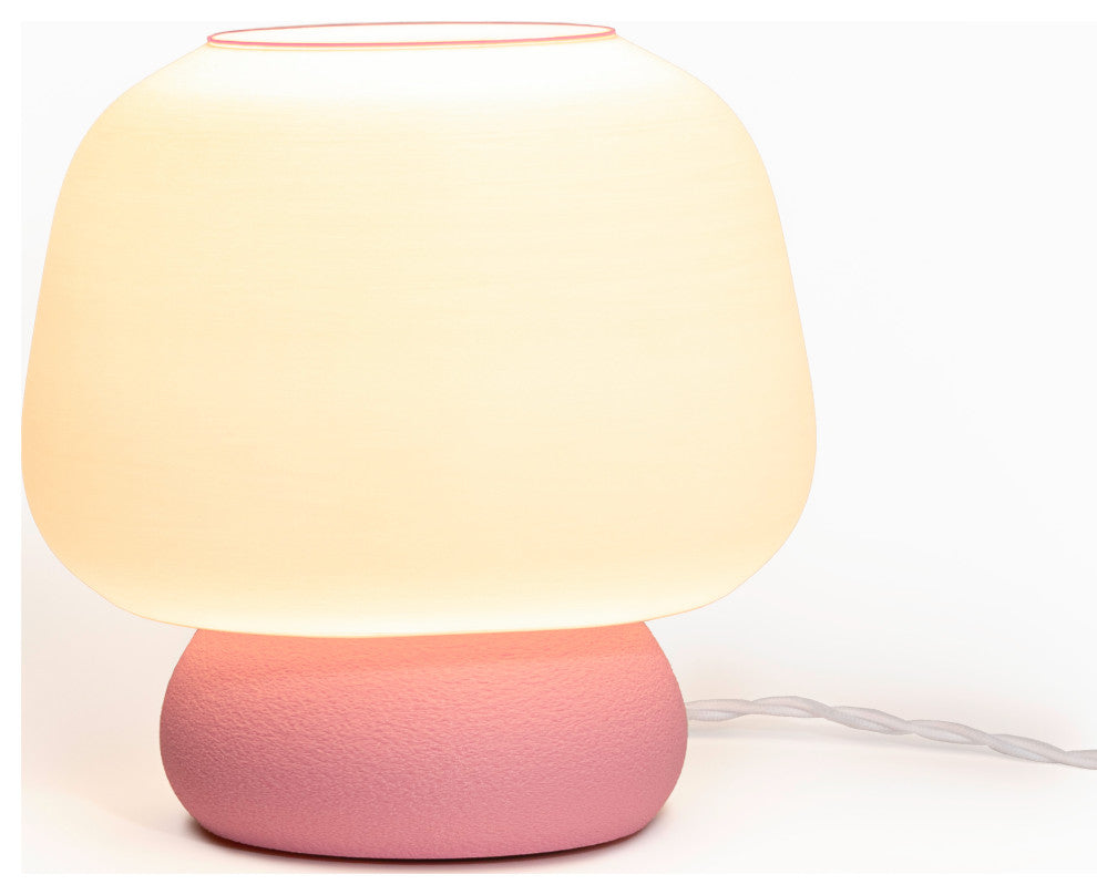 Mushroom 10" Plant-Based PLA Dimmable LED Table Lamp, White/Light Pink