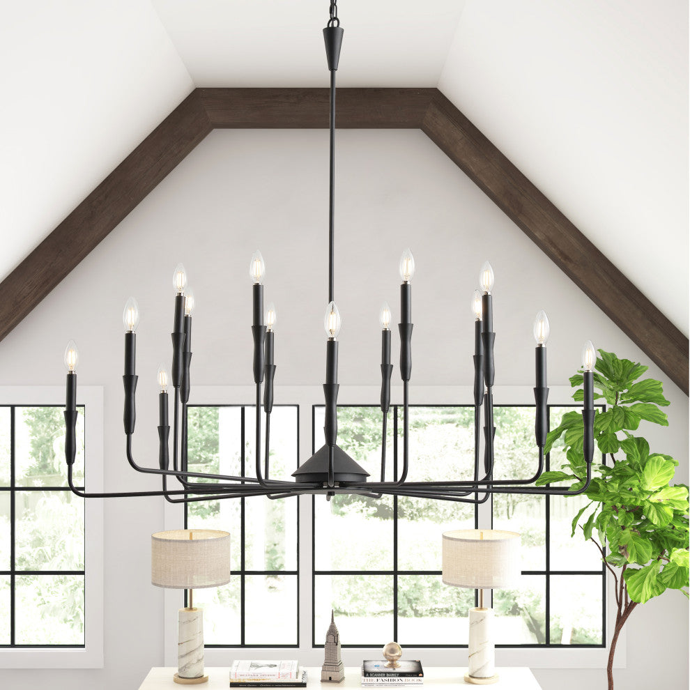 Farmhouse Classic Black Multi-Bulbs Candle Chandelier for Kitchen Island, 16-Light