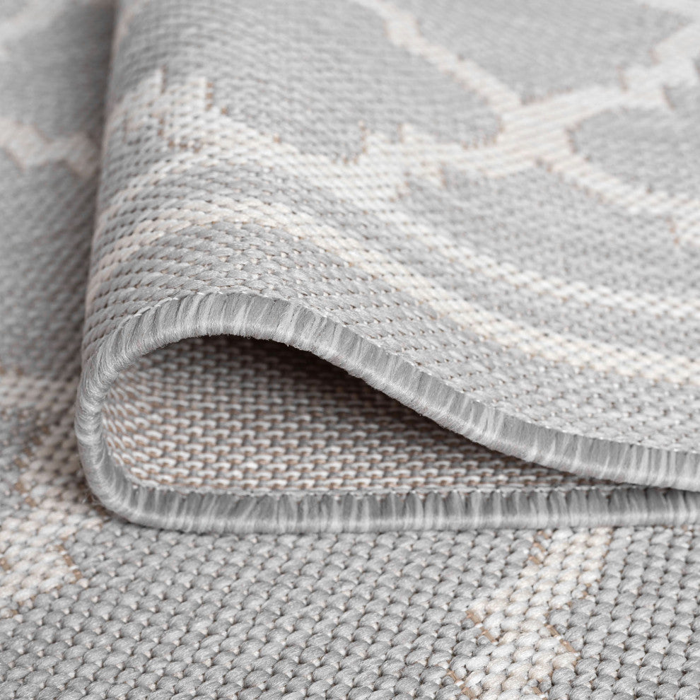 Shaila Transitional Geometric Gray/Cream Indoor/Outdoor Area Rug, 8'x10'