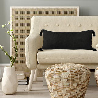 Ox Bay Handwoven Black Solid Organic Cotton Pillow Cover, 14"x36"