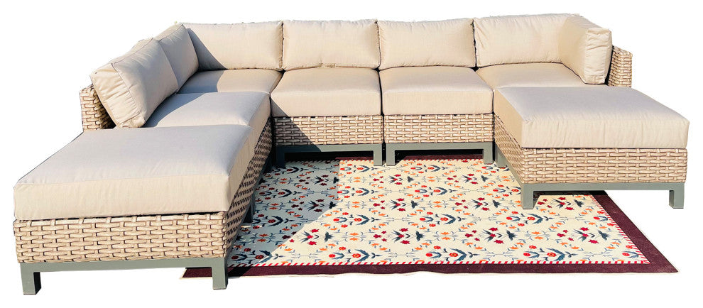 Delta 7-Piece Wicker Outdoor Sectional with Cushions, Cast Ash Acrylic