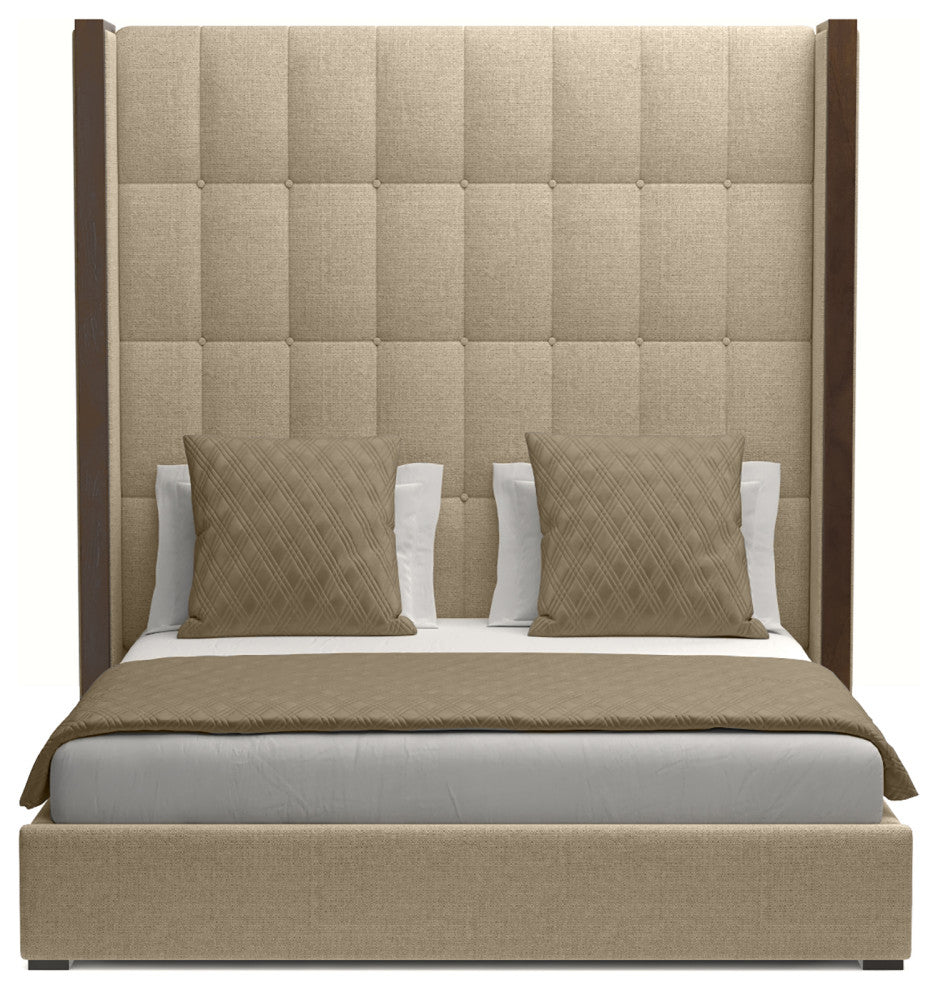 Nativa Interiors Irenne Box Tufted Bed, Flax, Ca King, High 87"
