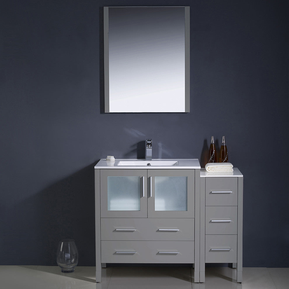 Torino 42" Gray Modern Bathroom Vanity With Side Cabinet,Faucet, FFT1040CH