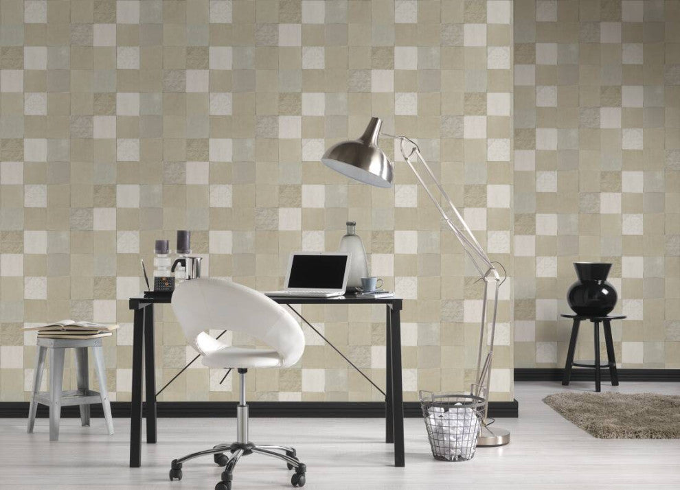 Tile Textured Wallpaper Featuring Floral And Plain Pattern, 374064