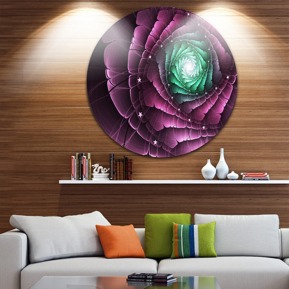 Fractal Flower Green Purple Digital Art, Floral Round Wall Art, 36"