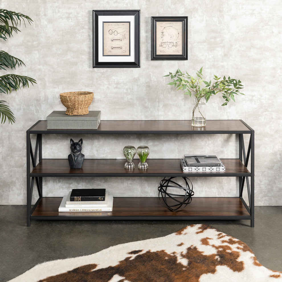 X Frame 60" Industrial Bookshelf - Dark Walnut