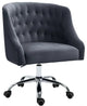 Elegant Office Chair, Velvet Seat & Buttonless Tufted Round Back, Gray/Chrome