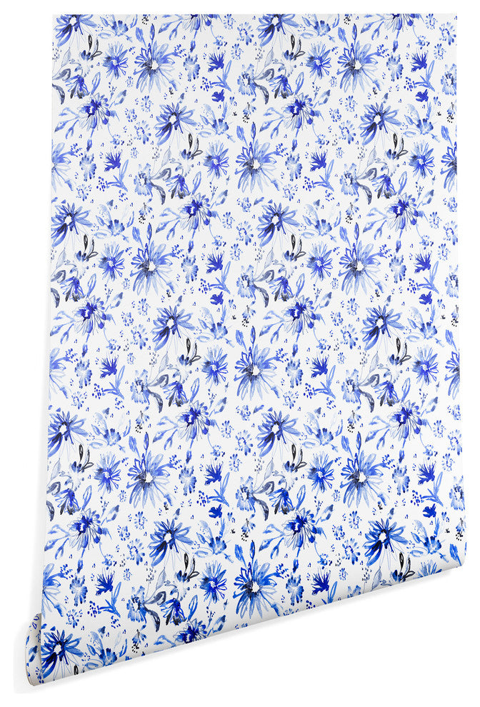 Deny Designs Schatzi Brown Lovely Floral White Blue Wallpaper, Blue, 2'x10'