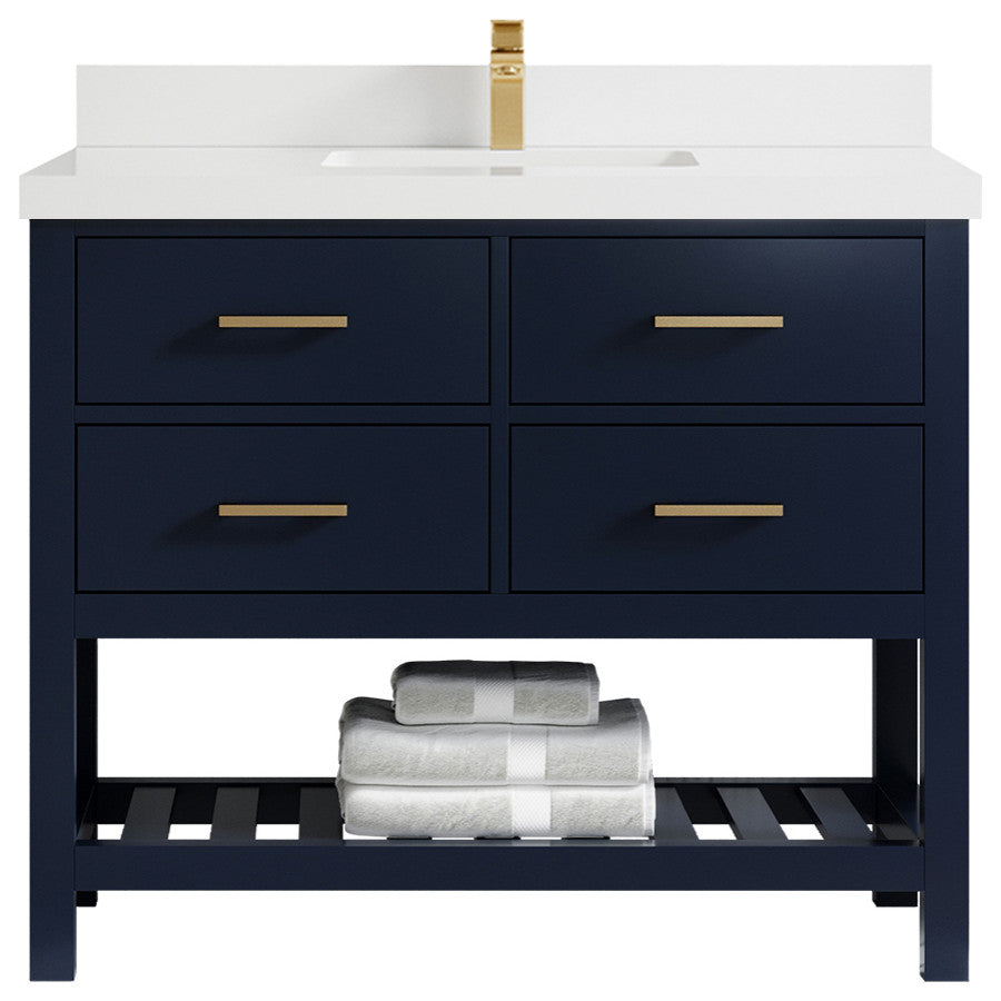 Parker 42 Single Sink Bath Vanity in Navy Blue  2" White Quartz