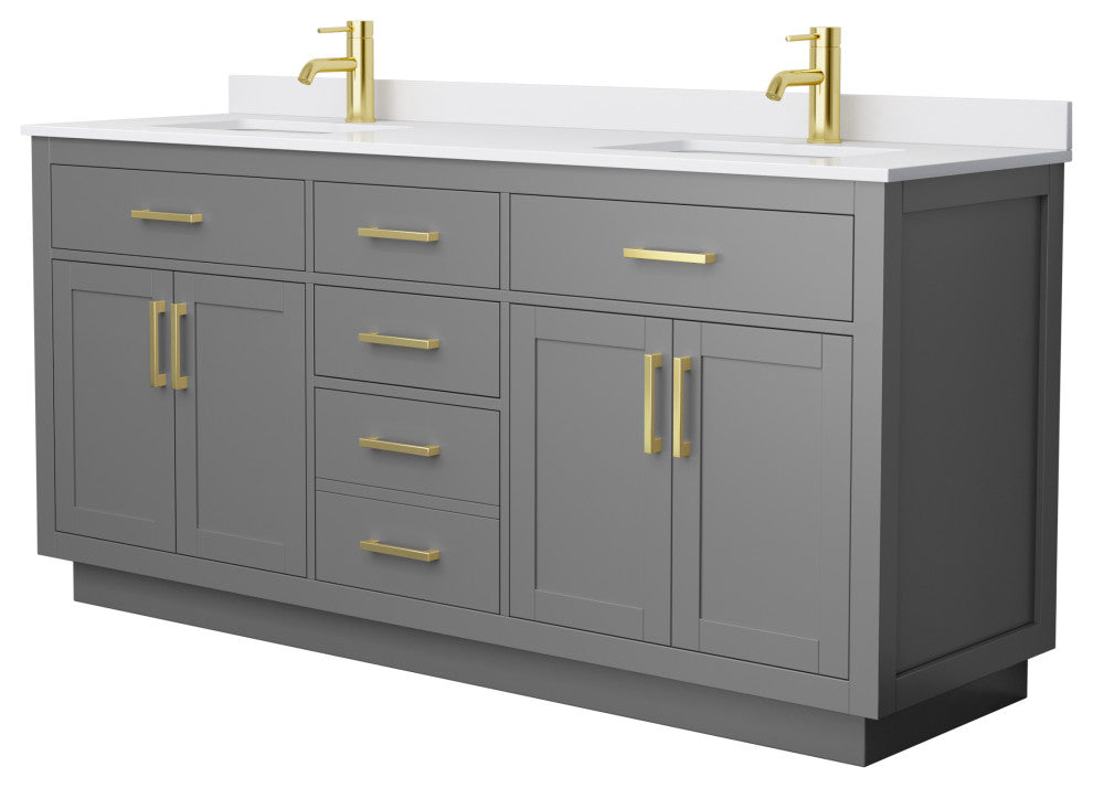 Beckett TK 72" Dark Gray Double Vanity,  Cultured Top, Gold Trim