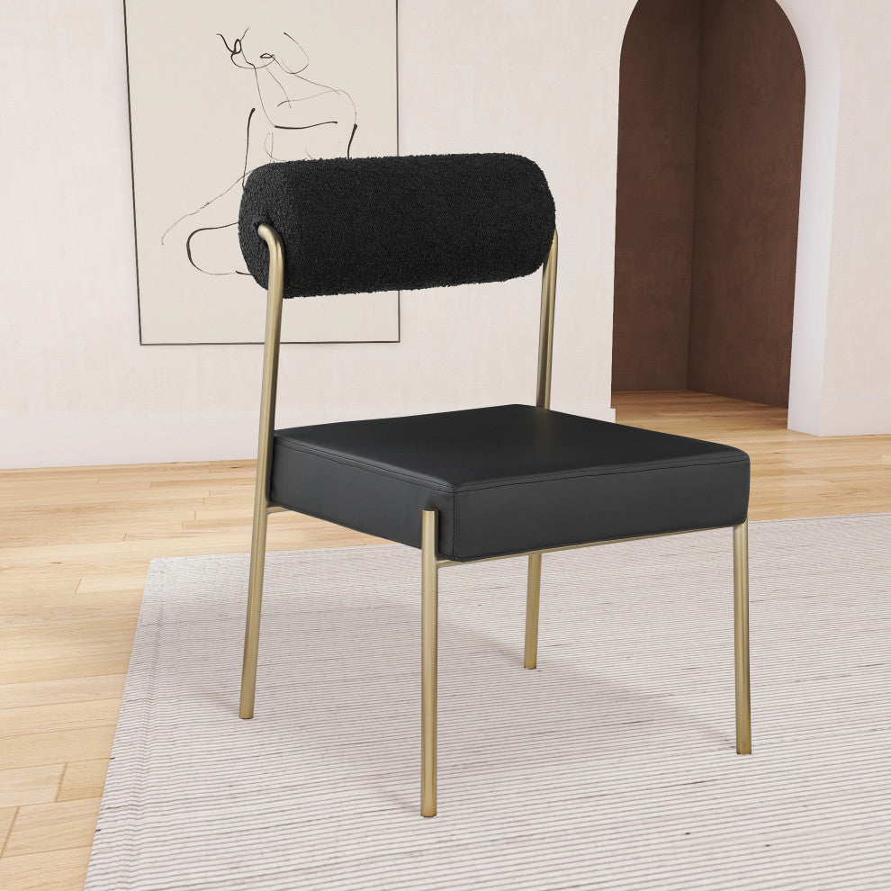 Carly Faux Leather/Boucle Fabric Upholstered Dining Chair, Black