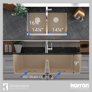 Karran 32" Undermount Double Bowl 50/50 Quartz Kitchen Sink Kit, Bisque