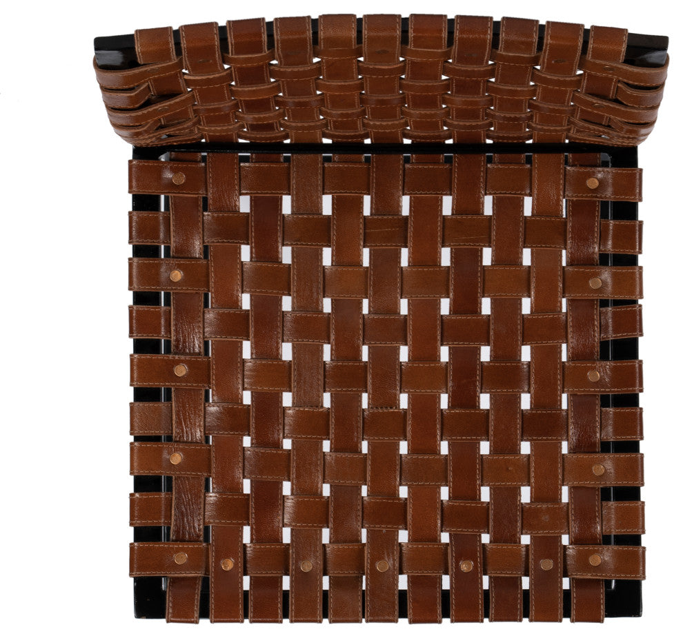 Urban Woven Genuine Leather Rectangular  28" Barstool, Brown