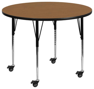 Mobile 42' Round Oak Thermal Activity Table - Standard Height Adjustable Legs