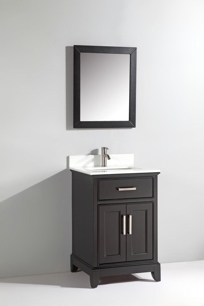 Bathroom Vanity Set With Engineered Marble Top, 24", Espresso, Led Sensor-Switch Mirror