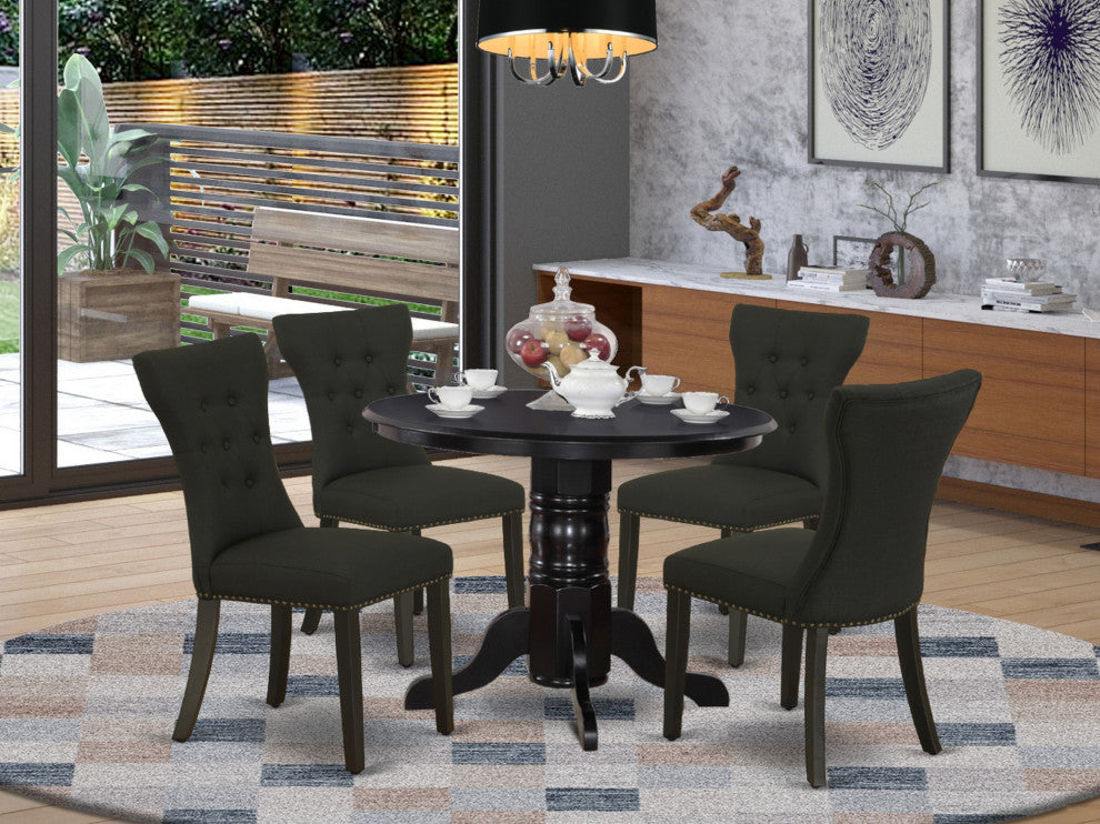 5Pc Small Dining Set - 4 Upholstered Chairs, Table Wood Frame -High Back & Black