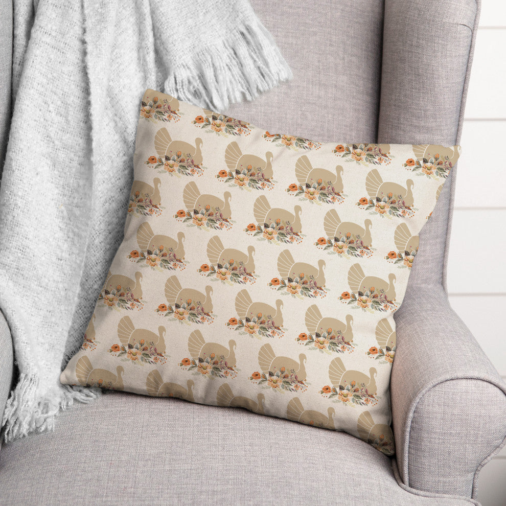 Neutral Turkey Pattern 2 18"x18" Spun Poly Pillow
