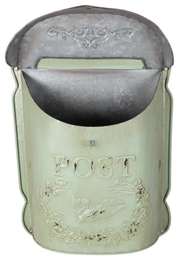 Embossed Tin Post Box, Distressed Finish, Aqua