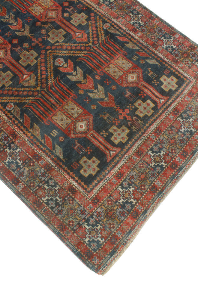 Semi-Antique Kasen Charcoal/Rust Runner, 3'8x9'4