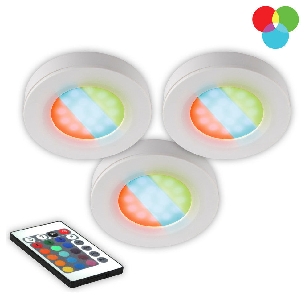RGB LED Under Cabinet Puck Lights, 3-Pack