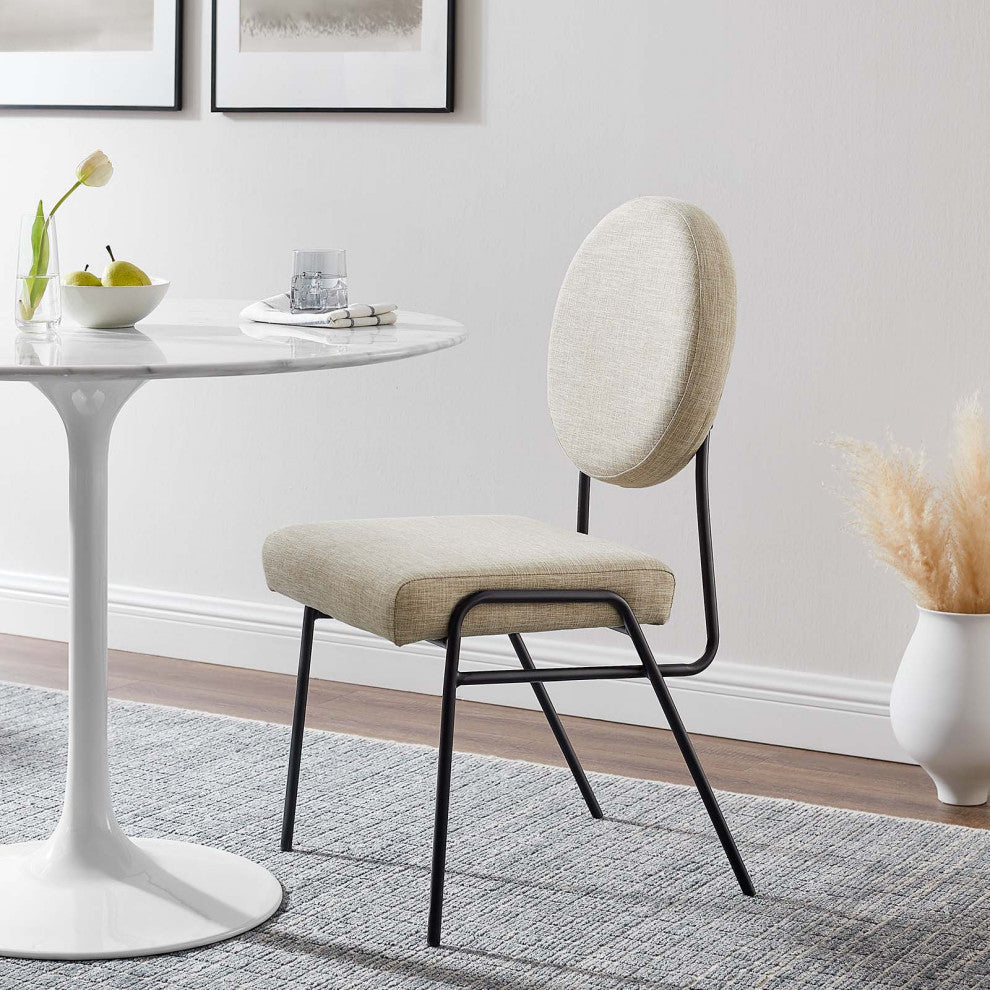 Craft Upholstered Fabric Dining Side Chairs, Set of 2, Black Beige