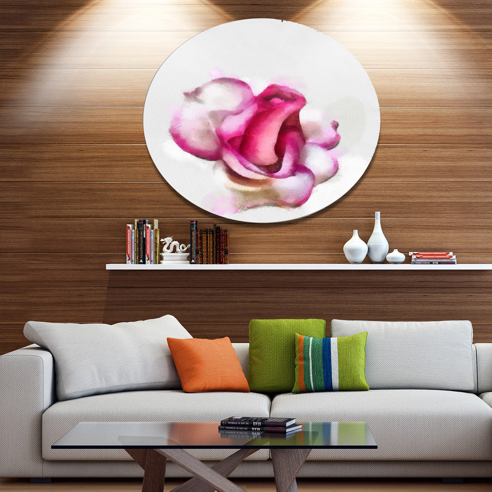 Pink Hand-Drawn Red Rose On White, Flower Round Metal Wall Art, 36"