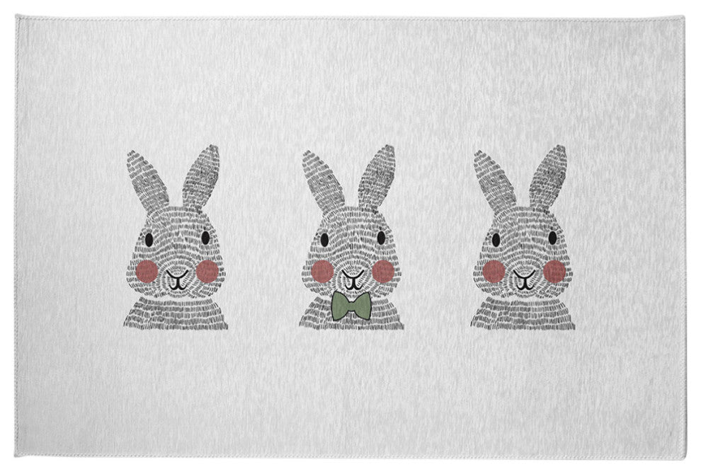 Bunny Triplets Easter Chenille Rug, Laurel Tree Green, 2'x3'